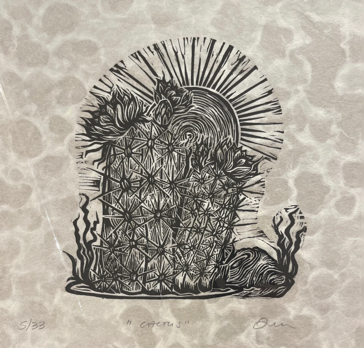 Cactus on Marbleized Paper - Image 2